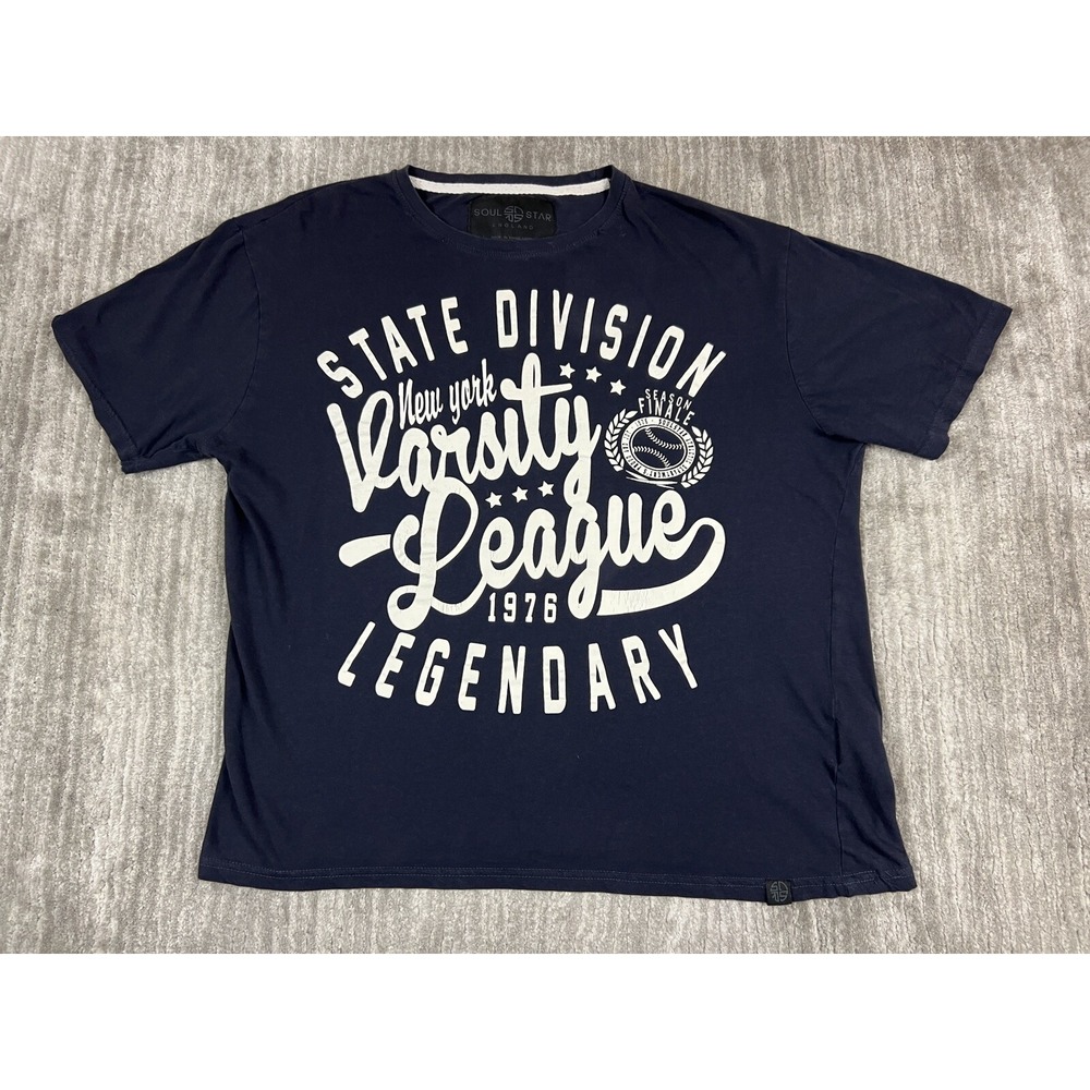 Soul Star T-Shirt Mens Large‎ Blue Varsity League Legendary Graphic Crew Neck